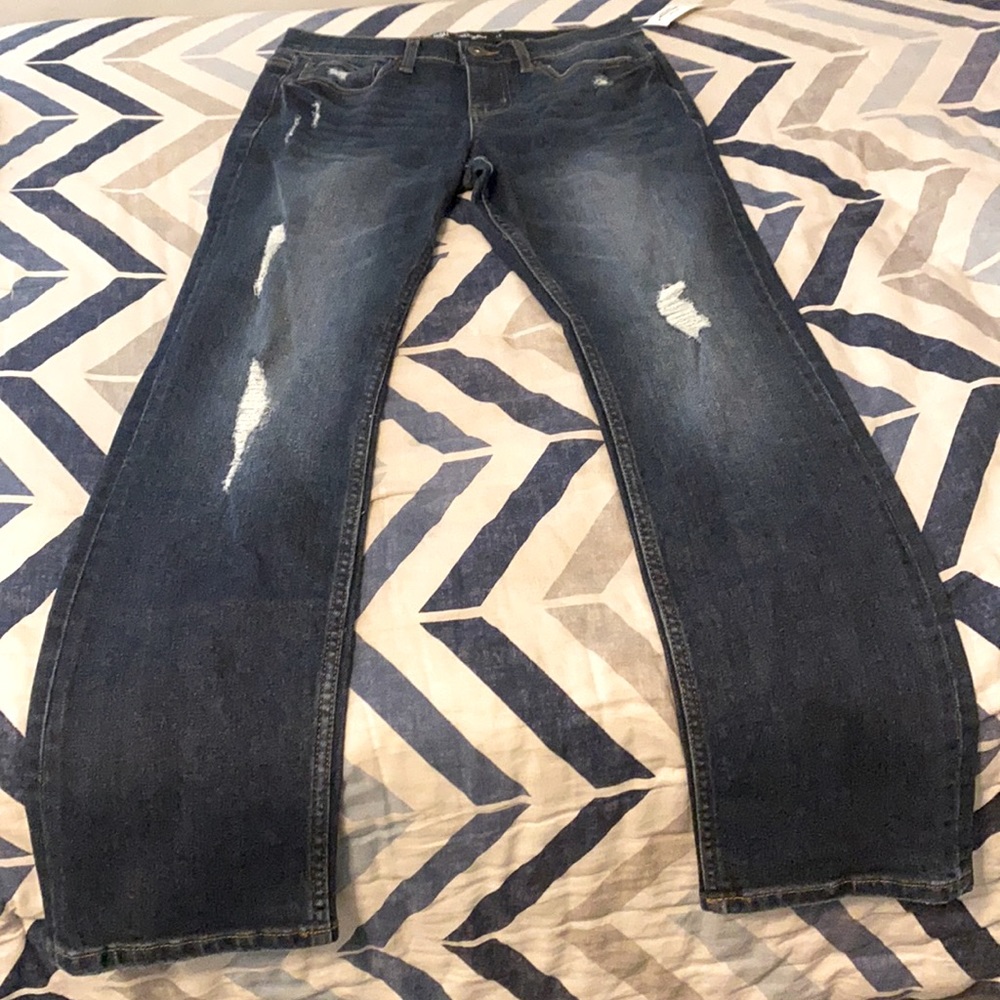Dark distressed denim